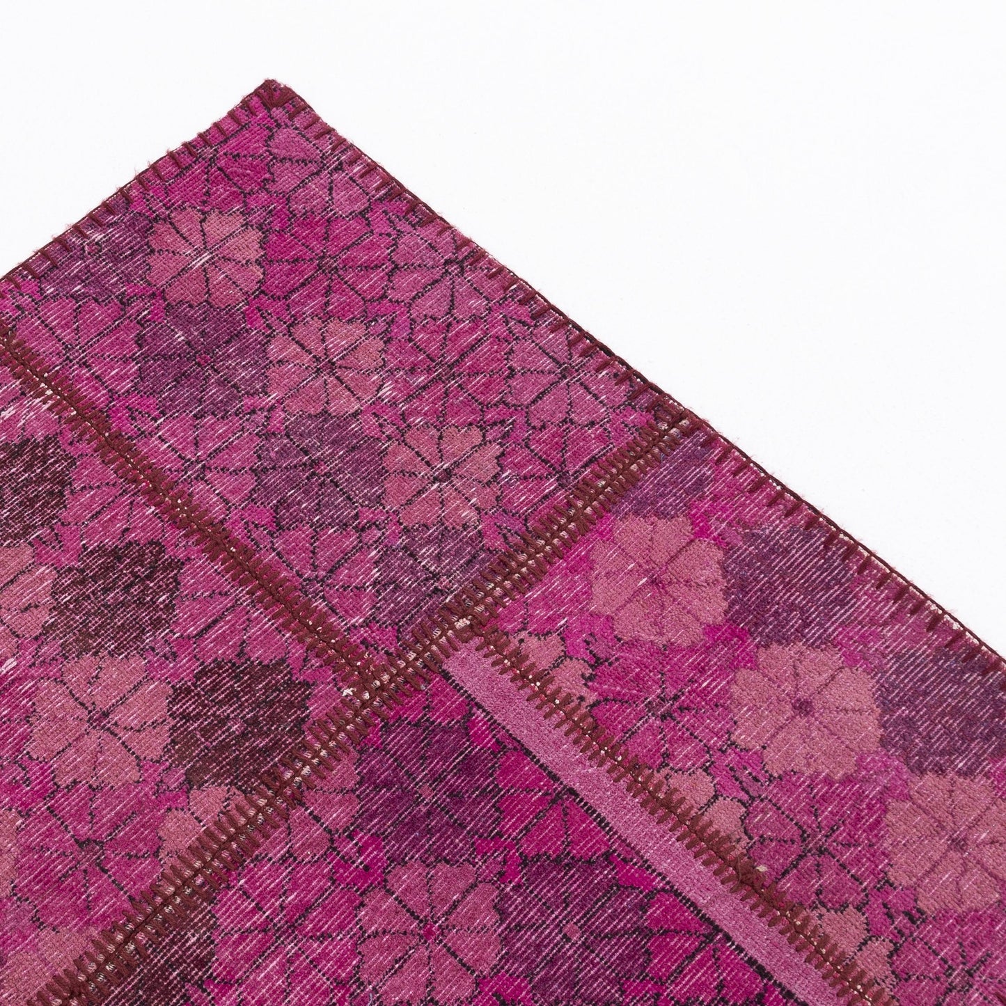 Alfombra oriental patchwork anudada a mano lana sobre lana 100 x 266 cm – 3' 4'' x 8' 9'' Fucsia C020 ER01