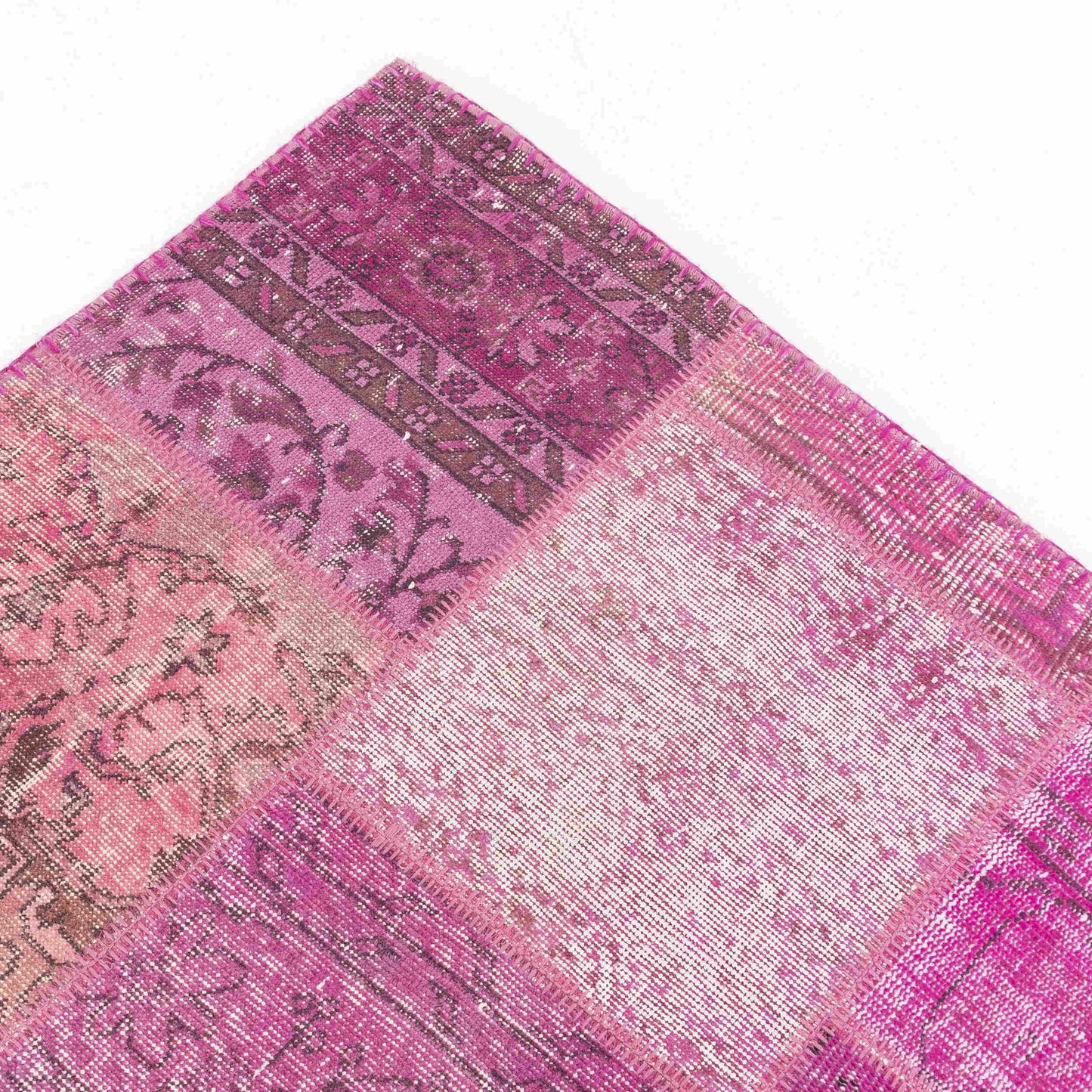 Alfombra oriental patchwork anudada a mano lana sobre lana 119 x 180 cm - 3' 11'' x 5' 11'' rosa C004 ER01