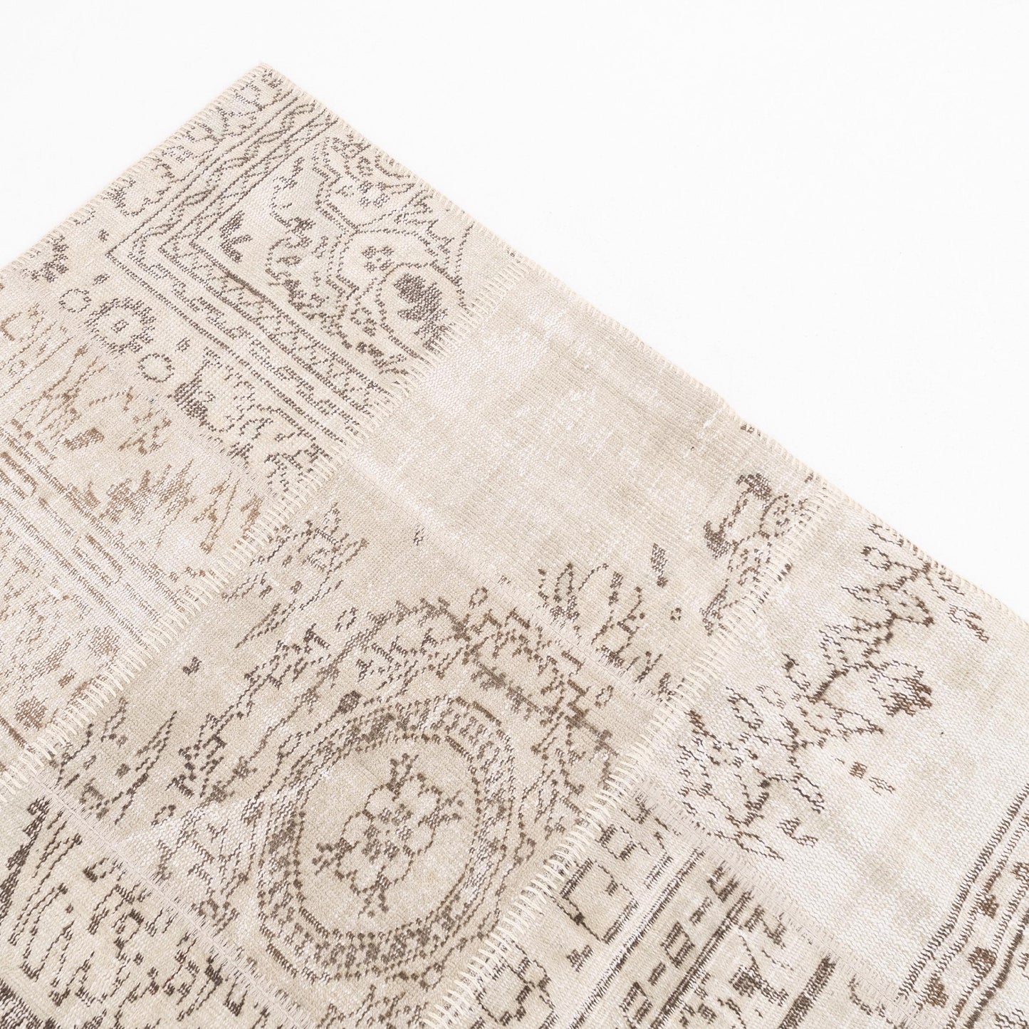 Oriental Rug Patchwork Hand Knotted Wool On Wool 145 x 195 Cm – 4’ 10’’ x 6’ 5’’ Sand C007 ER12