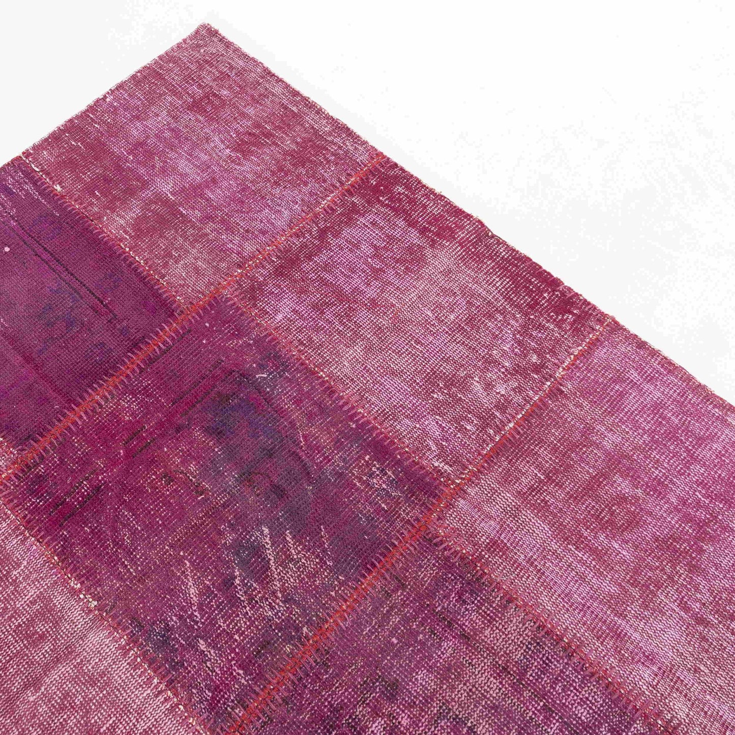 Oriental Rug Patchwork Hand Knotted Wool On Wool 170 x 239 Cm - 5' 7'' x 7' 11'' Fuchsia C020 ER12