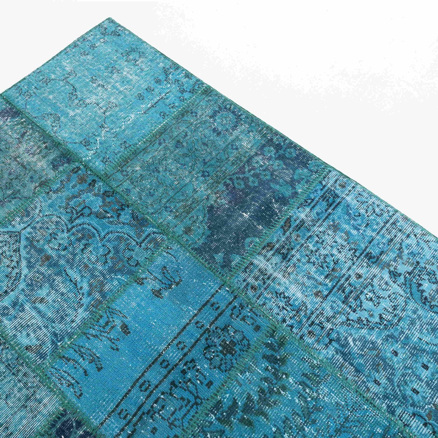 Oriental Rug Patchwork Hand Knotted Wool On Wool 200 x 200 Cm - 6' 7'' x 6' 7'' Turquoise C019 ER12