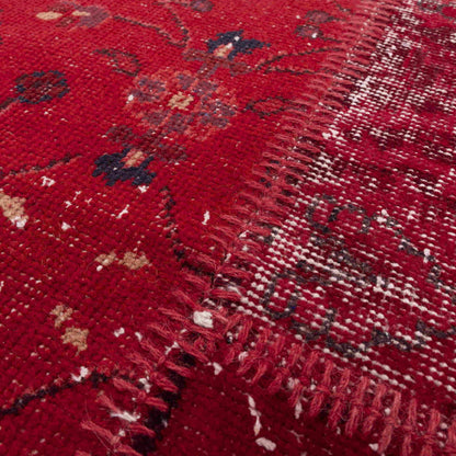 Oriental Rug Patchwork Hand Knotted Wool On Wool 200 x 200 Cm - 6' 7'' x 6' 7'' Fuchsia C020 ER12