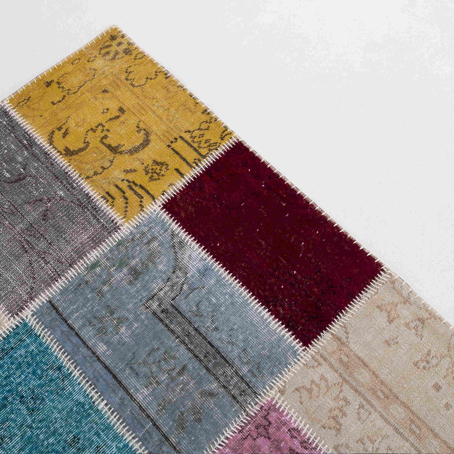 Oriental Rug Patchwork Hand Knotted Wool On Wool 200 x 200 Cm - 6' 7'' x 6' 7'' Multicolor C016 ER12