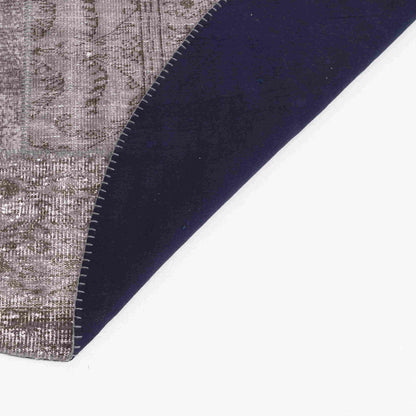 Oriental Round Rug Patchwork Hand Knotted Wool On Wool 250 x 250 Cm - 8' 3'' x 8' 3'' Grey C008 ER23