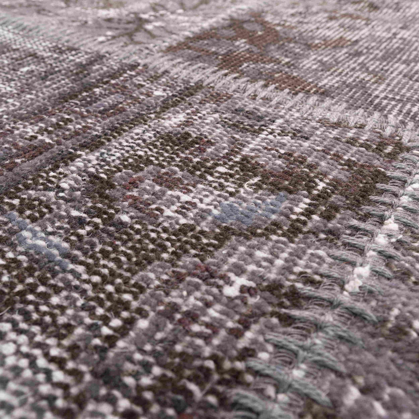 Oriental Round Rug Patchwork Hand Knotted Wool On Wool 250 x 250 Cm - 8' 3'' x 8' 3'' Grey C008 ER23