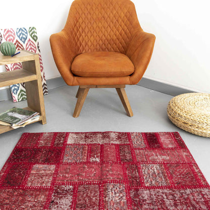 Oriental Rug Patchwork Hand Knotted Wool On Wool 70 x 110 Cm - 2' 4'' x 3' 8'' Red C014 ER01