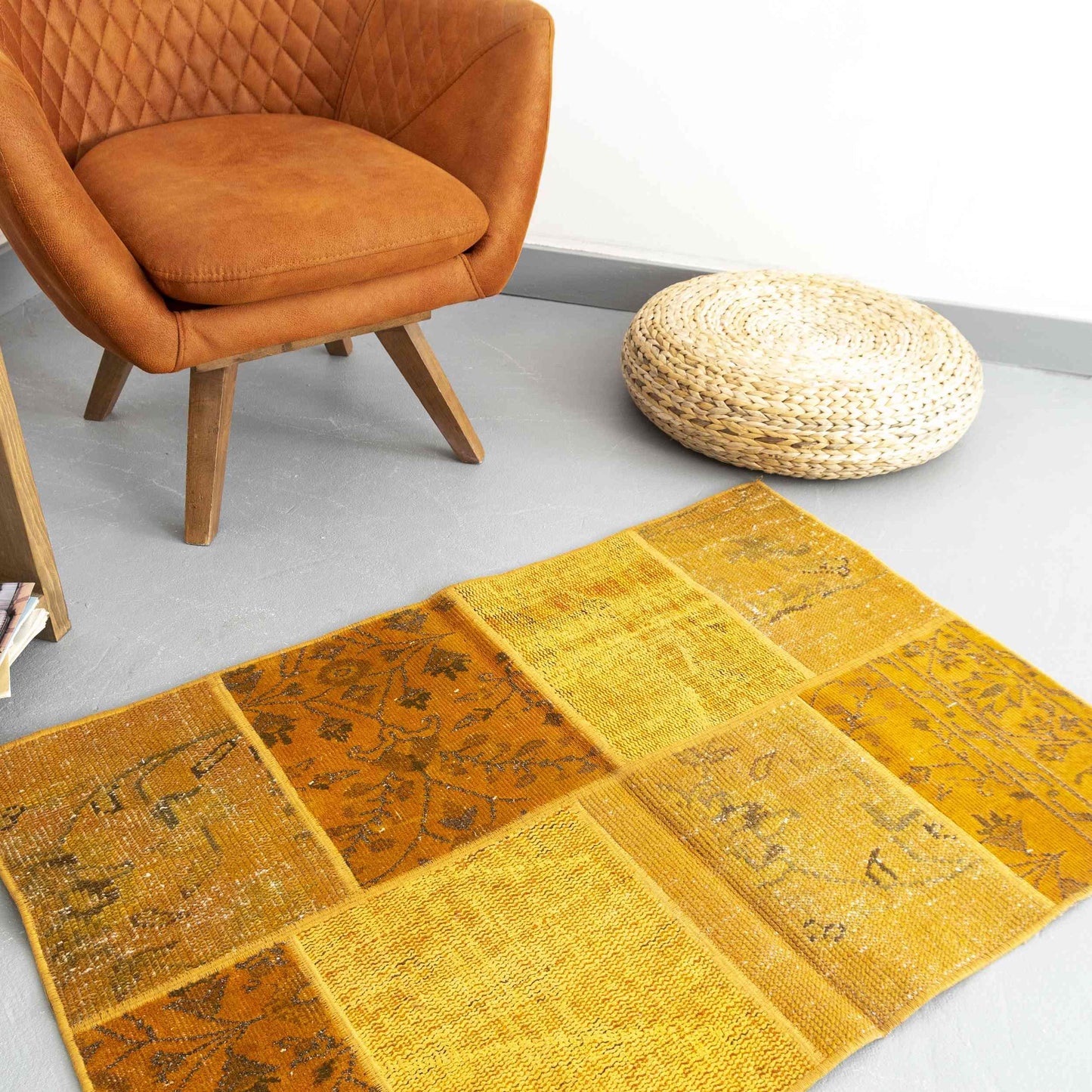 Alfombra oriental patchwork anudada a mano lana sobre lana 80 x 119 cm - 2' 8'' x 3' 11'' naranja C011 ER01