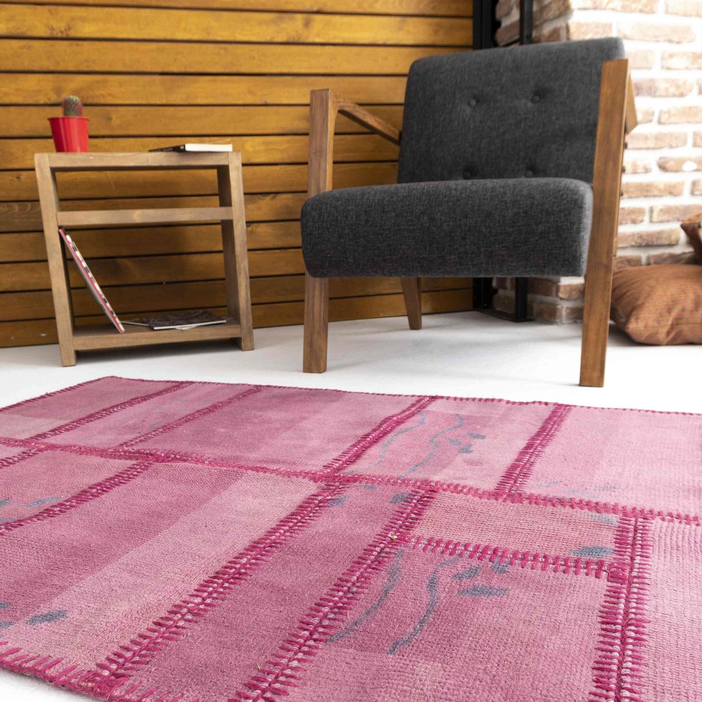 Oriental Rug Patchwork Handwoven Wool On Wool 98 x 160 Cm - 3' 3'' x 5' 3'' Pink C004 ER01