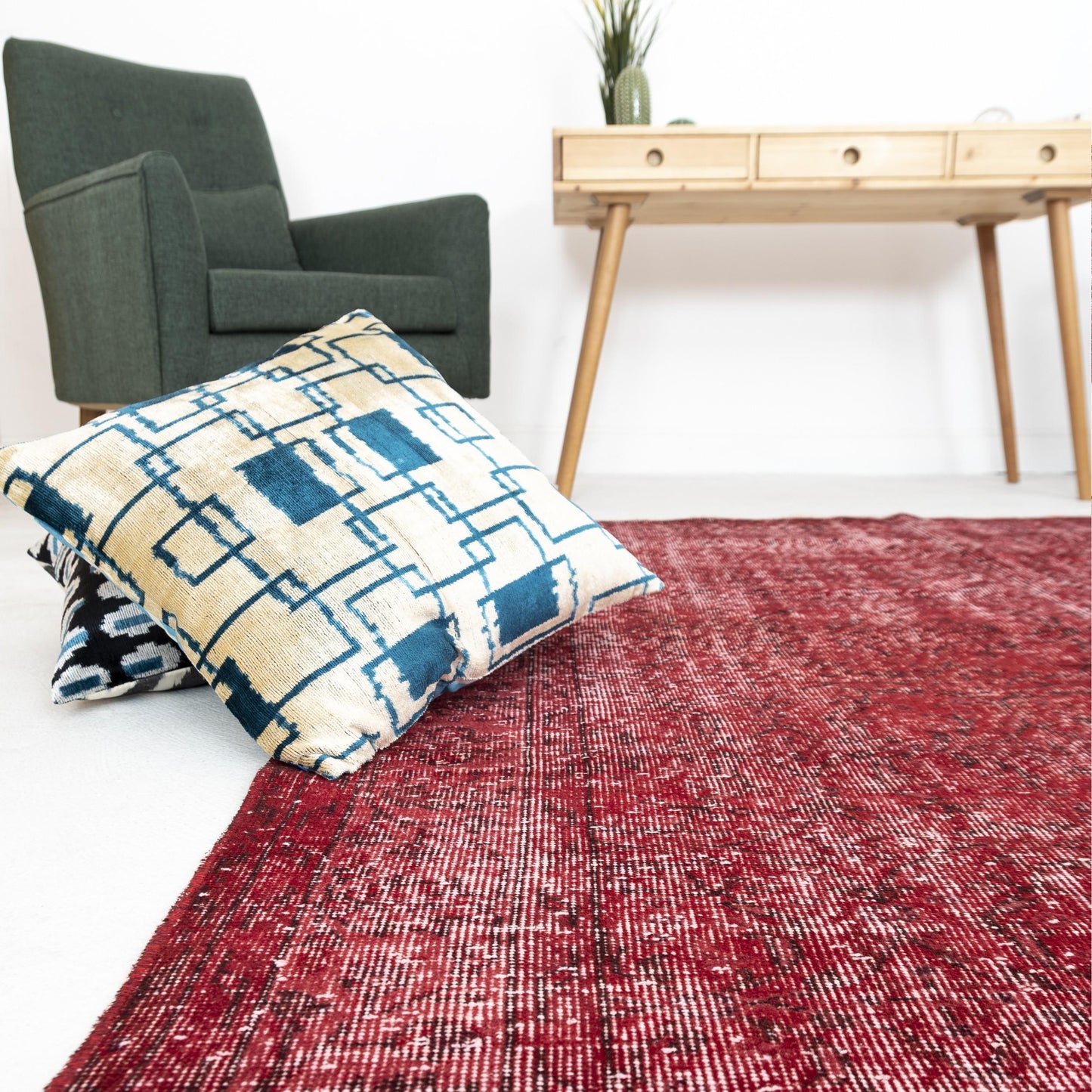 Alfombra oriental vintage anudada a mano de lana sobre algodón 117 x 277 cm - 3' 11'' x 9' 2'' Rojo C014 ER12