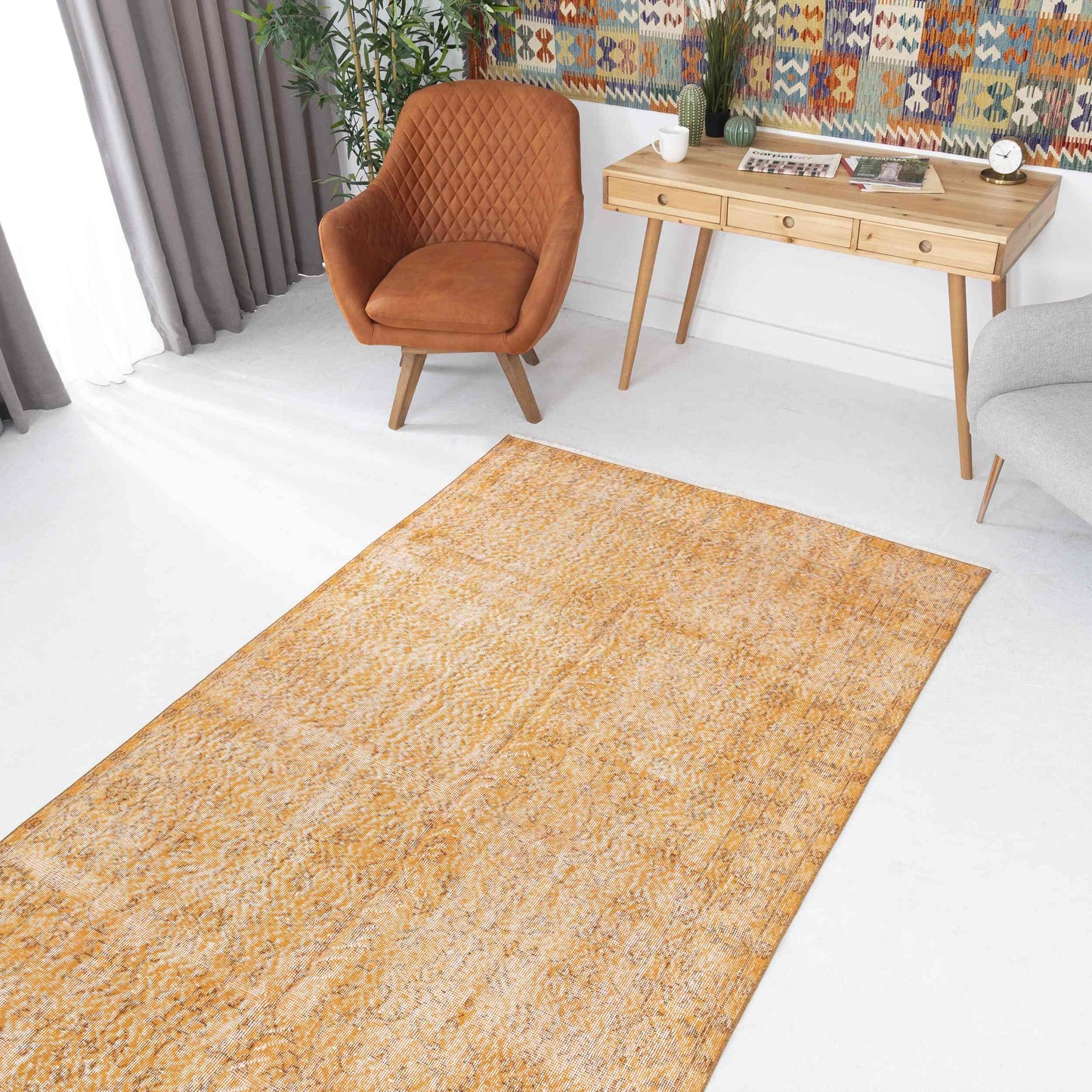 Oriental Rug Vintage Hand Knotted Wool On Cotton 148 x 270 Cm - 4' 11'' x 9' Organe C011 ER12