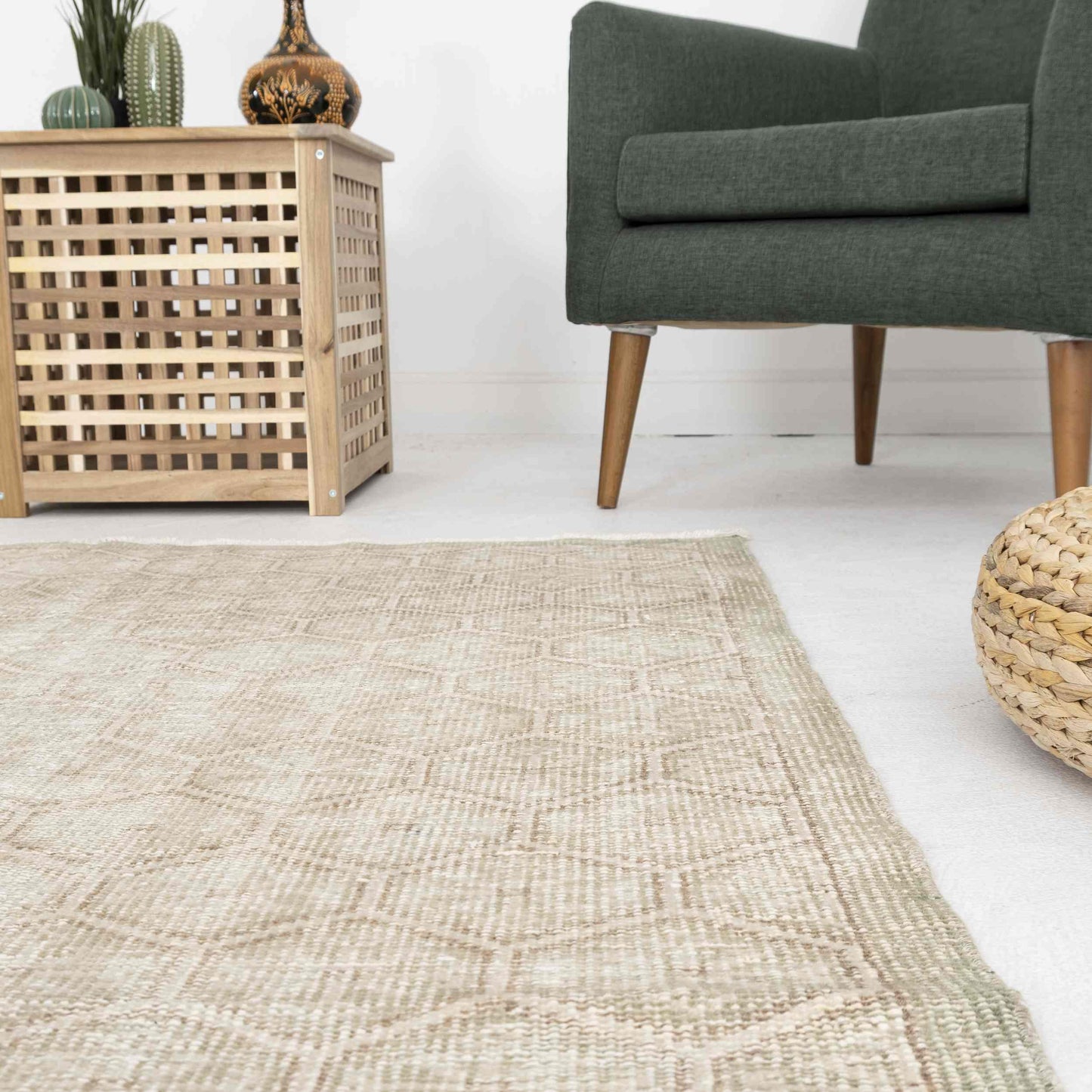 Oriental Rug Vintage Hand Knotted Wool On Cotton 150 x 229 Cm - 5' x 7' 7'' Stone C009 ER12