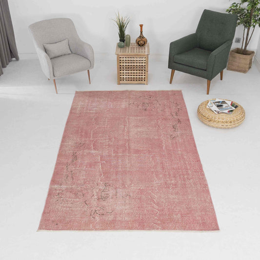Oriental Rug Vintage Hand Knotted Wool On Cotton 157 x 267 Cm - 5' 2'' x 8' 10'' Pink C004 ER12