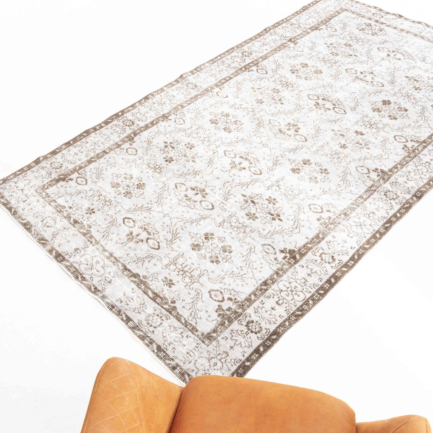 Oriental Rug Vintage Hand Knotted Wool On Cotton 159 x 273 Cm - 5' 3'' x 9' Sand C007 ER12