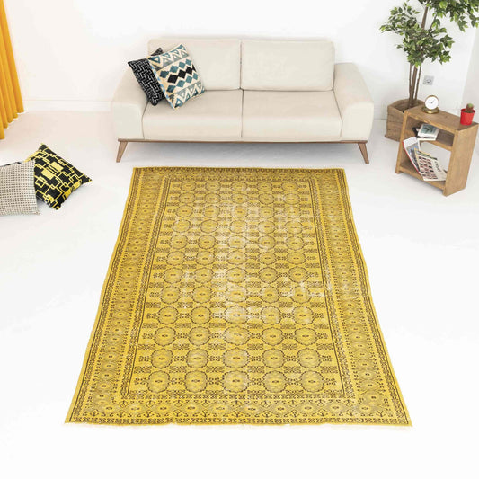 Oriental Rug Vintage Hand Knotted Wool On Cotton 161 x 276 Cm - 5' 4'' x 9' 1'' YEllow C006 ER12