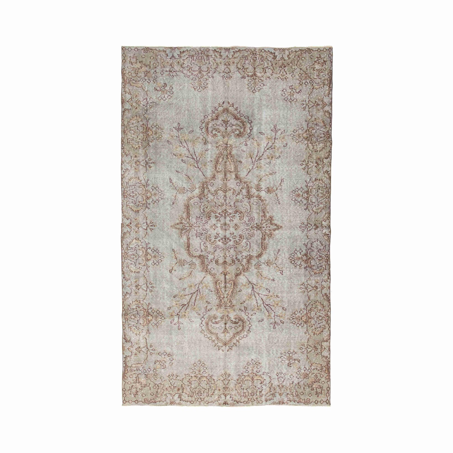 Oriental Rug Vintage Hand Knotted Wool On Cotton 161 x 282 Cm - 5' 4'' x 9' 4'' Green C015 ER12
