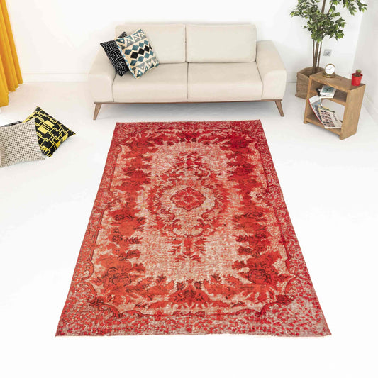 Oriental Rug Vintage Hand Knotted Wool On Cotton 161 x 290 Cm - 5' 4'' x 9' 7'' Red C014 ER12