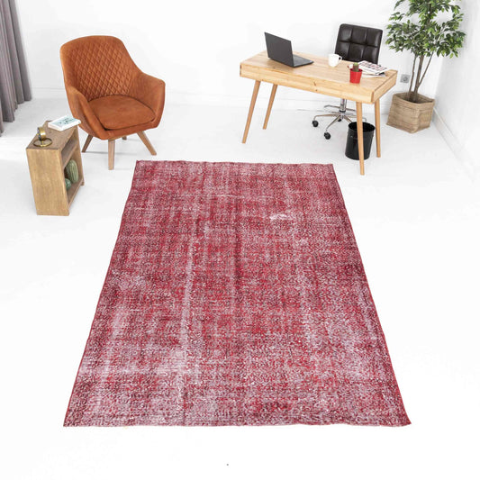 Oriental Rug Vintage Hand Knotted Wool On Cotton 163 x 288 Cm - 5' 5'' x 9' 6'' Red C014 ER12