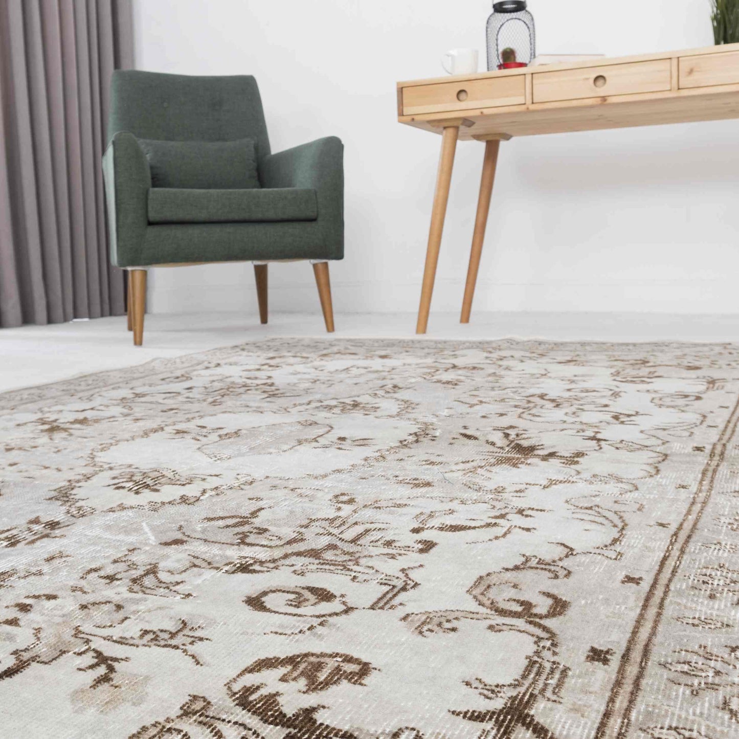 Oriental Rug Vintage Hand Knotted Wool On Cotton 164 x 288 Cm - 5' 5'' x 8' 10'' Grey C008 ER12