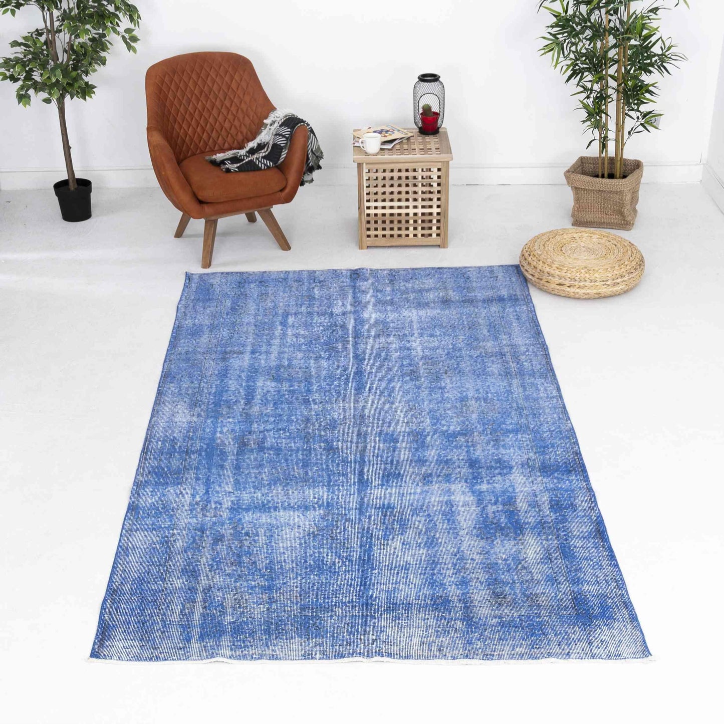 Oriental Rug Vintage Hand Knotted Wool On Cotton 166 x 274 Cm - 5' 6'' x 9' Navy Blue C012 ER12