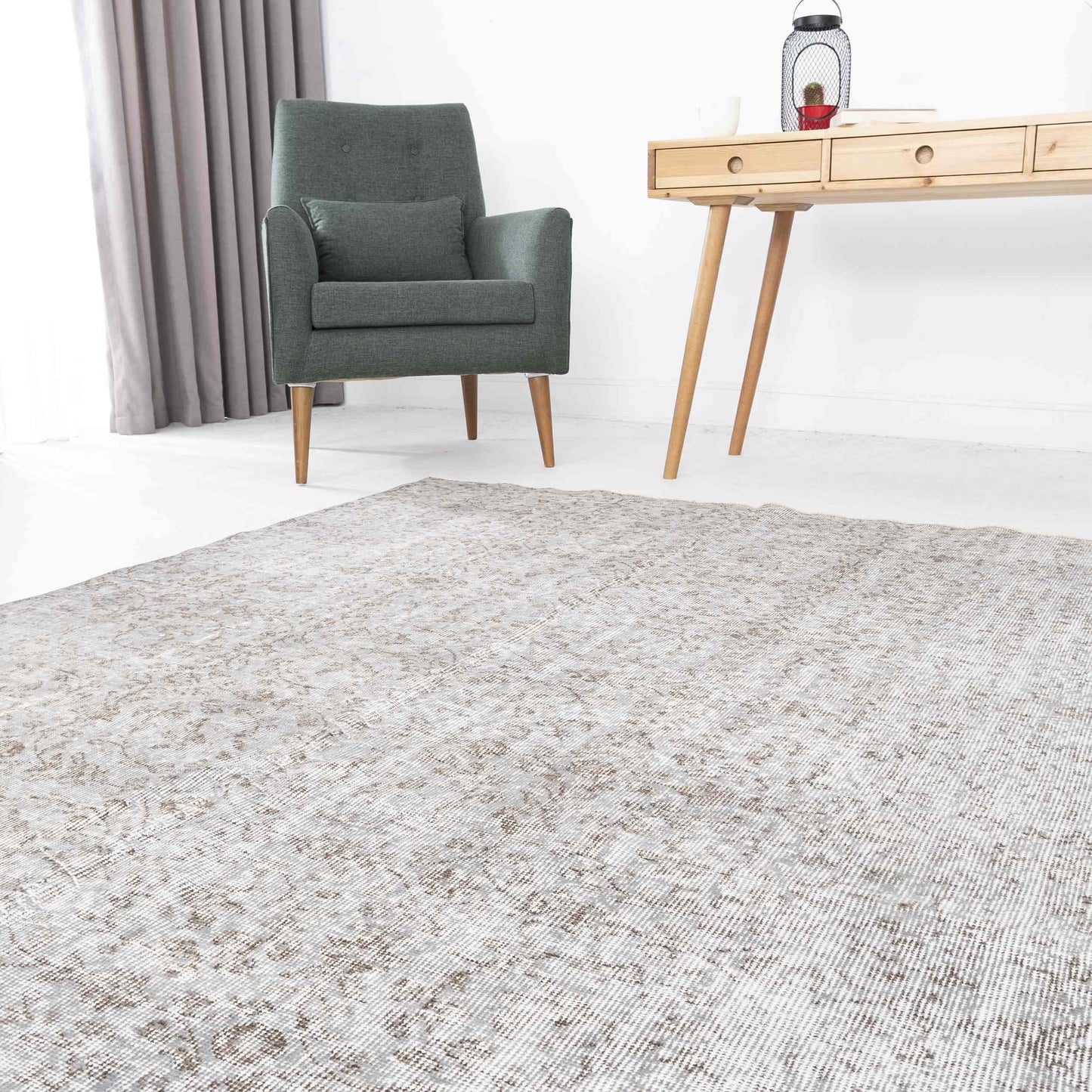 Oriental Rug Vintage Hand Knotted Wool On Cotton 167 x 272 Cm - 5' 6'' x 9' Grey C008 ER12