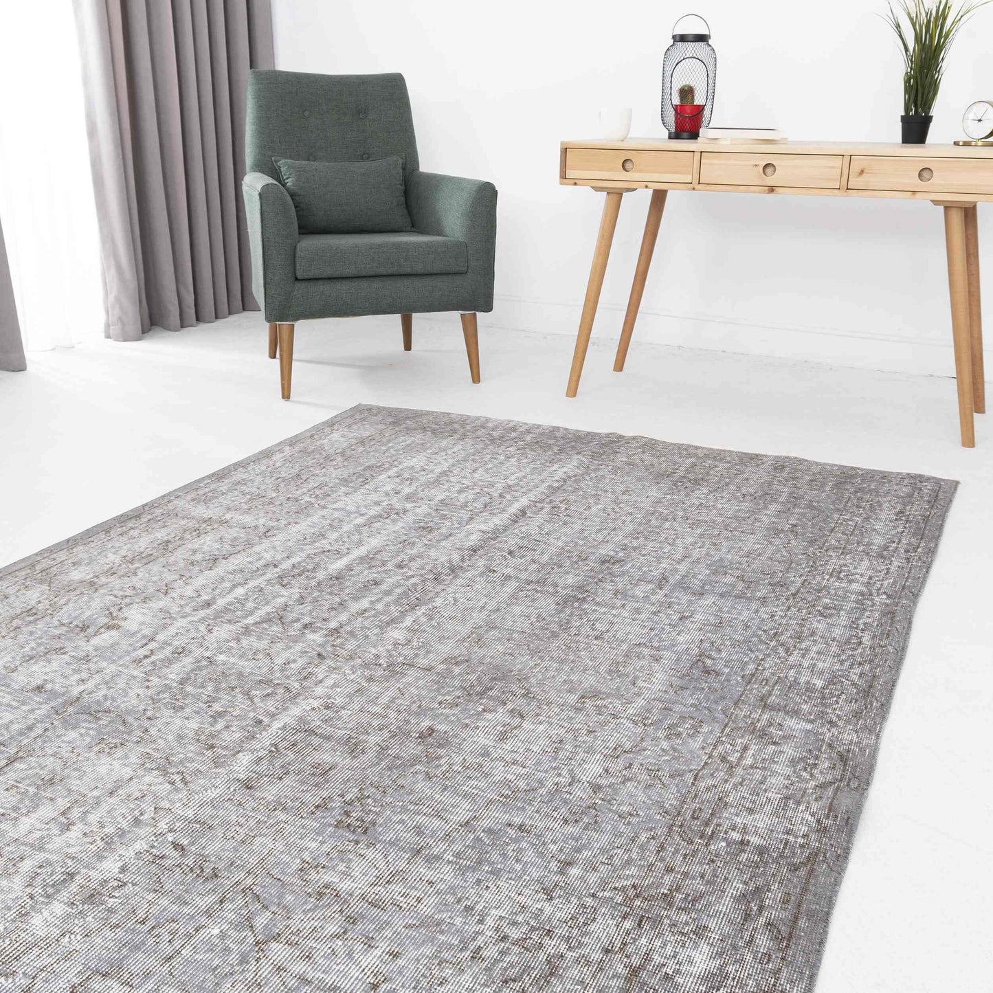 Oriental Rug Vintage Hand Knotted Wool On Cotton 167 x 286 Cm - 5' 6'' x 9' 5'' Grey C008 ER12