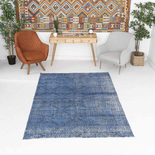 Oriental Rug Vintage Hand Knotted Wool On Cotton 168 x 251 Cm - 5' 7'' x 8' 3'' Blue C010 ER12