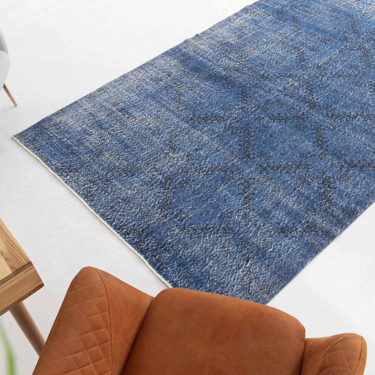 Oriental Rug Vintage Hand Knotted Wool On Cotton 168 x 251 Cm - 5' 7'' x 8' 3'' Blue C010 ER12