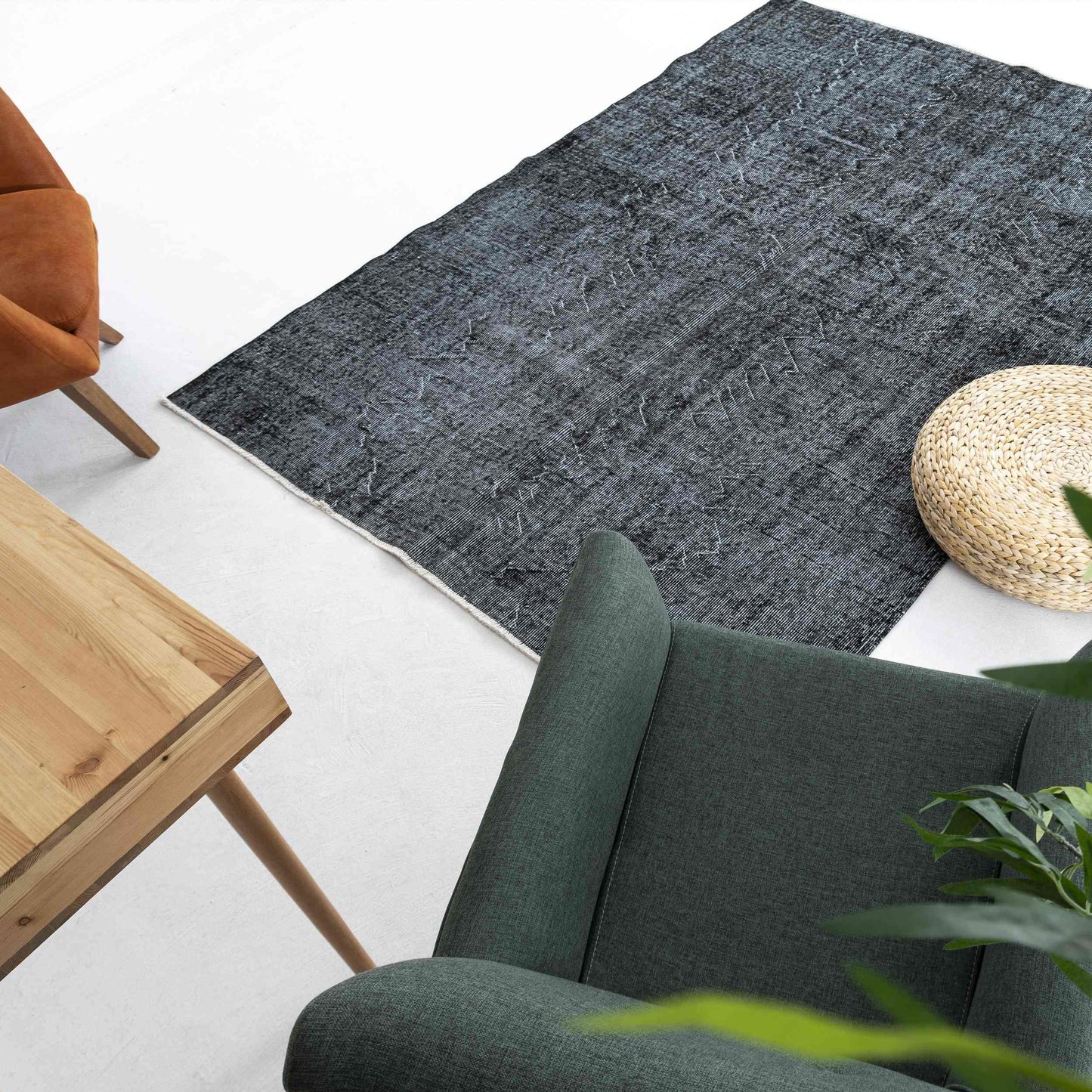 Alfombra oriental vintage anudada a mano de lana sobre algodón 169 x 249 cm - 5' 7'' x 8' 3'' Negro C002 ER12