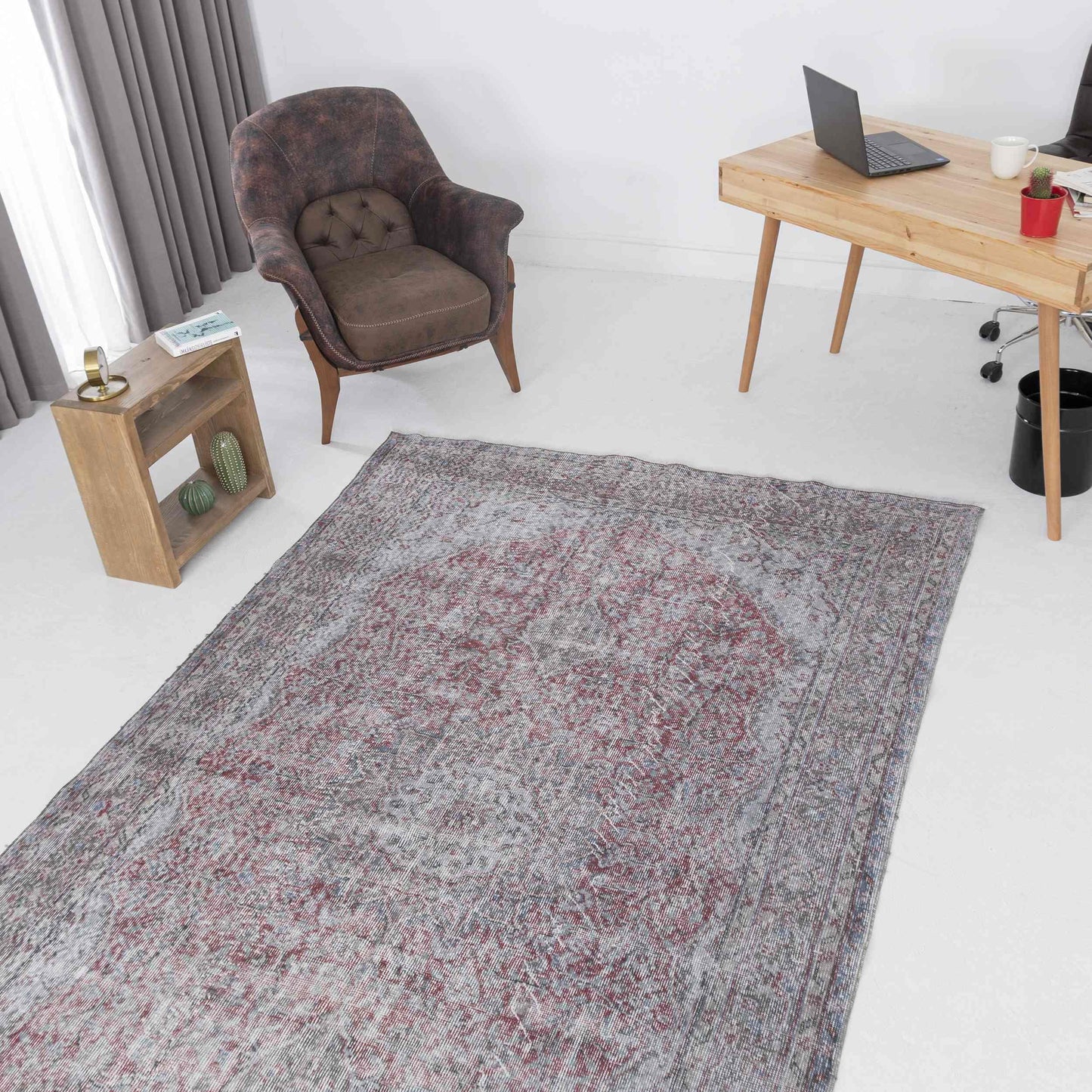 Oriental Rug Vintage Hand Knotted Wool On Cotton 171 x 301 Cm - 5' 8'' x 9' 11'' Grey C008 ER12