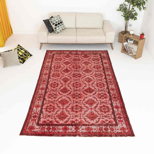 Oriental Rug Vintage Hand Knotted Wool On Cotton 172 x 292 Cm - 5' 8'' x 9' 7'' Red C014 ER12