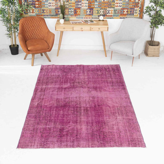 Oriental Rug Vintage Hand Knotted Wool On Cotton 176 x 260 Cm - 5' 10'' x 8' 7'' Pink C004 ER12