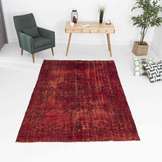 Oriental Rug Vintage Hand Knotted Wool On Cotton 176 x 276 Cm - 5' 10'' x 9' 1'' Red  C014 ER12