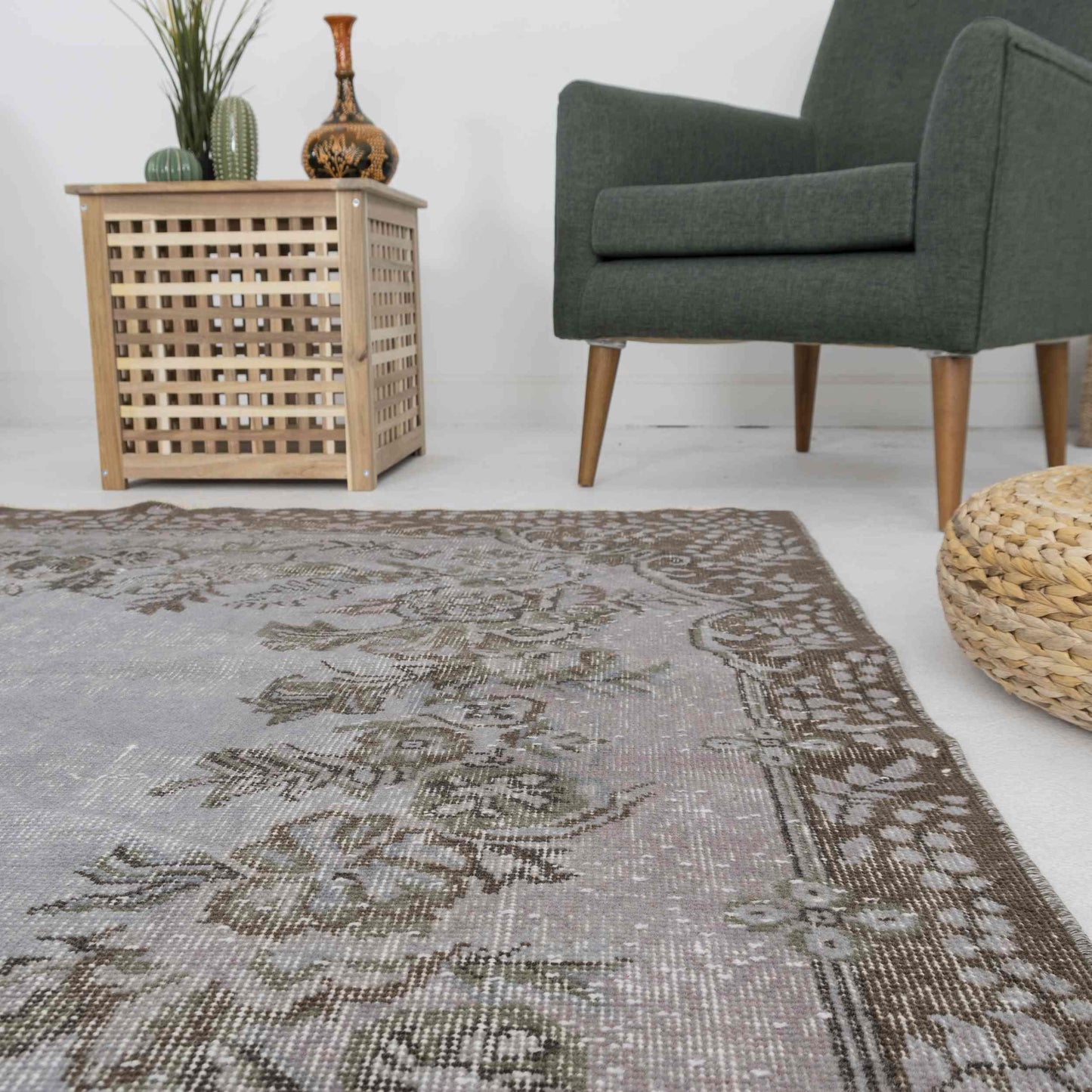 Oriental Rug Vintage Hand Knotted Wool On Cotton 176 x 308 Cm - 5' 10'' x 10' 2'' Grey C008 ER12