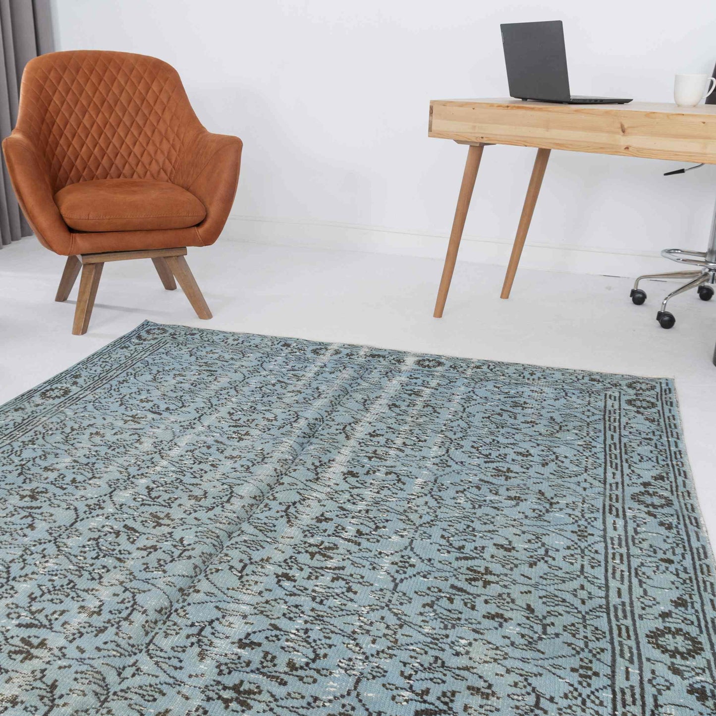 Oriental Rug Vintage Hand Knotted Wool On Cotton 176 x 390 Cm - 5' 10'' x 12' 10'' Light Blue C013 ER23