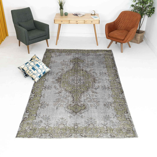 Oriental Rug Vintage Hand Knotted Wool On Cotton 179 x 310 Cm - 5' 11'' x 10' 3'' Green C001 ER12