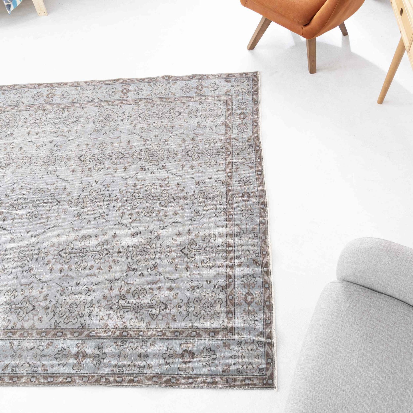 Oriental Rug Vintage Hand Knotted Wool On Cotton 186 x 290 Cm - 6' 2'' x 9' 7'' Grey C008 ER12