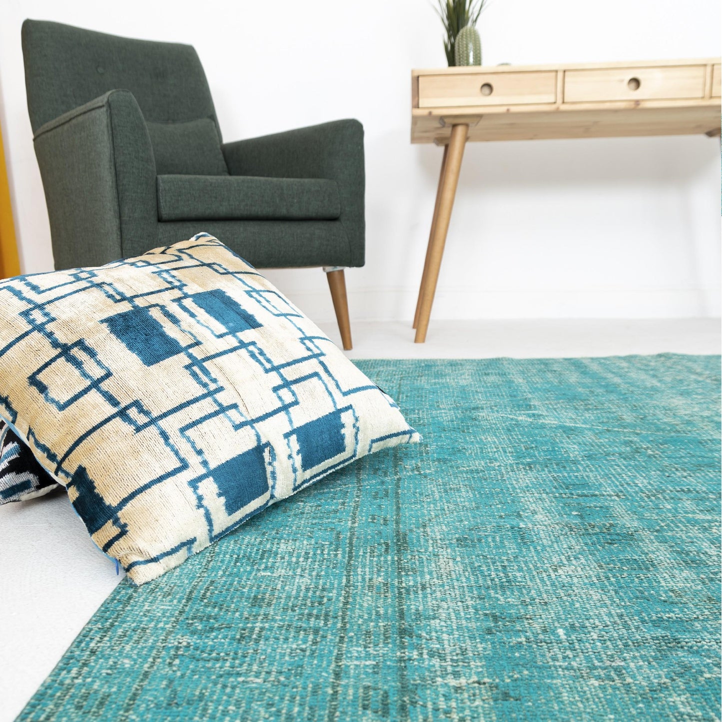 Alfombra oriental vintage anudada a mano de lana sobre algodón 187 x 276 cm - 6' 2'' x 9' 1'' Verde C003 ER12