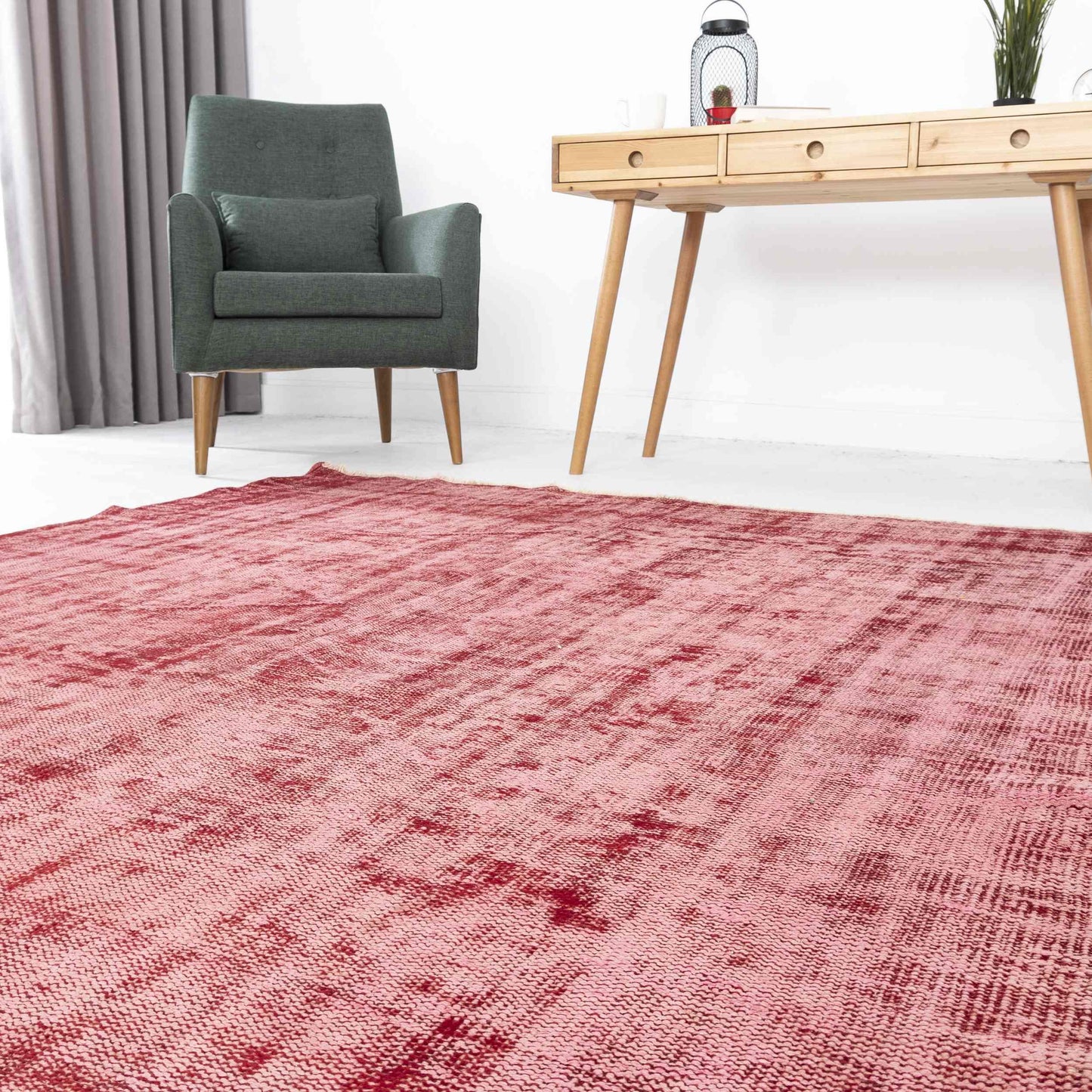 Oriental Rug Vintage Hand Knotted Wool On Cotton 191 x 273 Cm - 6' 4'' x 9' Red C014 ER12