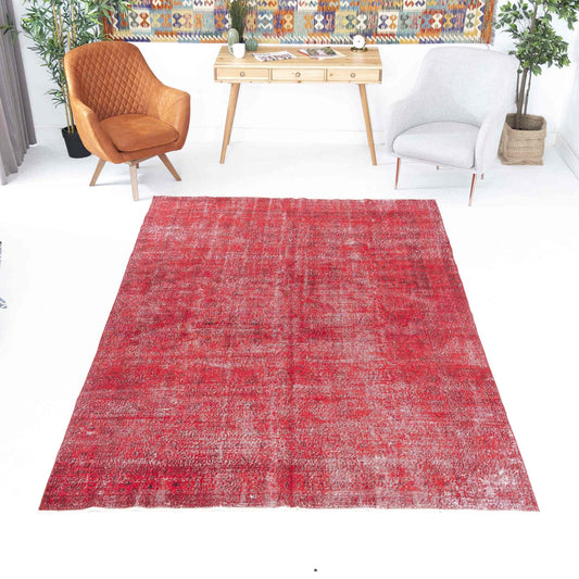 Oriental Rug Vintage Hand Knotted Wool On Cotton 195 x 300 Cm - 6' 5'' x 9' 11'' Red C014 ER23
