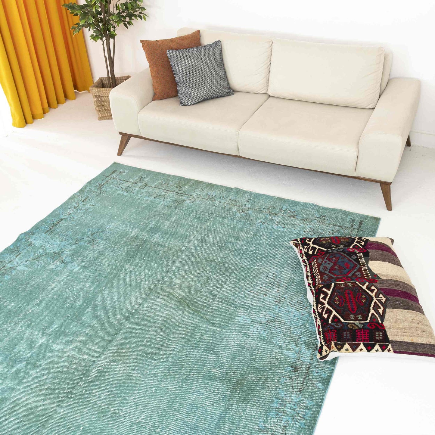 Oriental Rug Vintage Hand Knotted Wool On Cotton 202 x 302 Cm - 6' 8'' x 9' 11'' Green C015 ER23