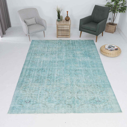 Oriental Rug Vintage Hand Knotted Wool On Cotton 208 x 311 Cm - 6' 10'' x 10' 3'' Green C015 ER23
