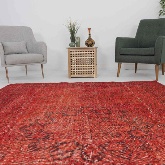 Oriental Rug Vintage Hand Knotted Wool On Cotton 211 x 308 Cm - 7' x 10' 2'' Red C014 ER23