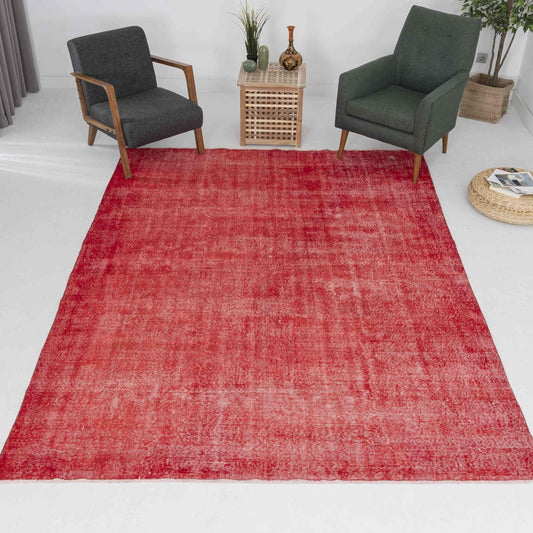 Oriental Rug Vintage Hand Knotted Wool On Cotton 228 x 307 Cm - 7' 6'' x 10' 1'' Red C014 ER23