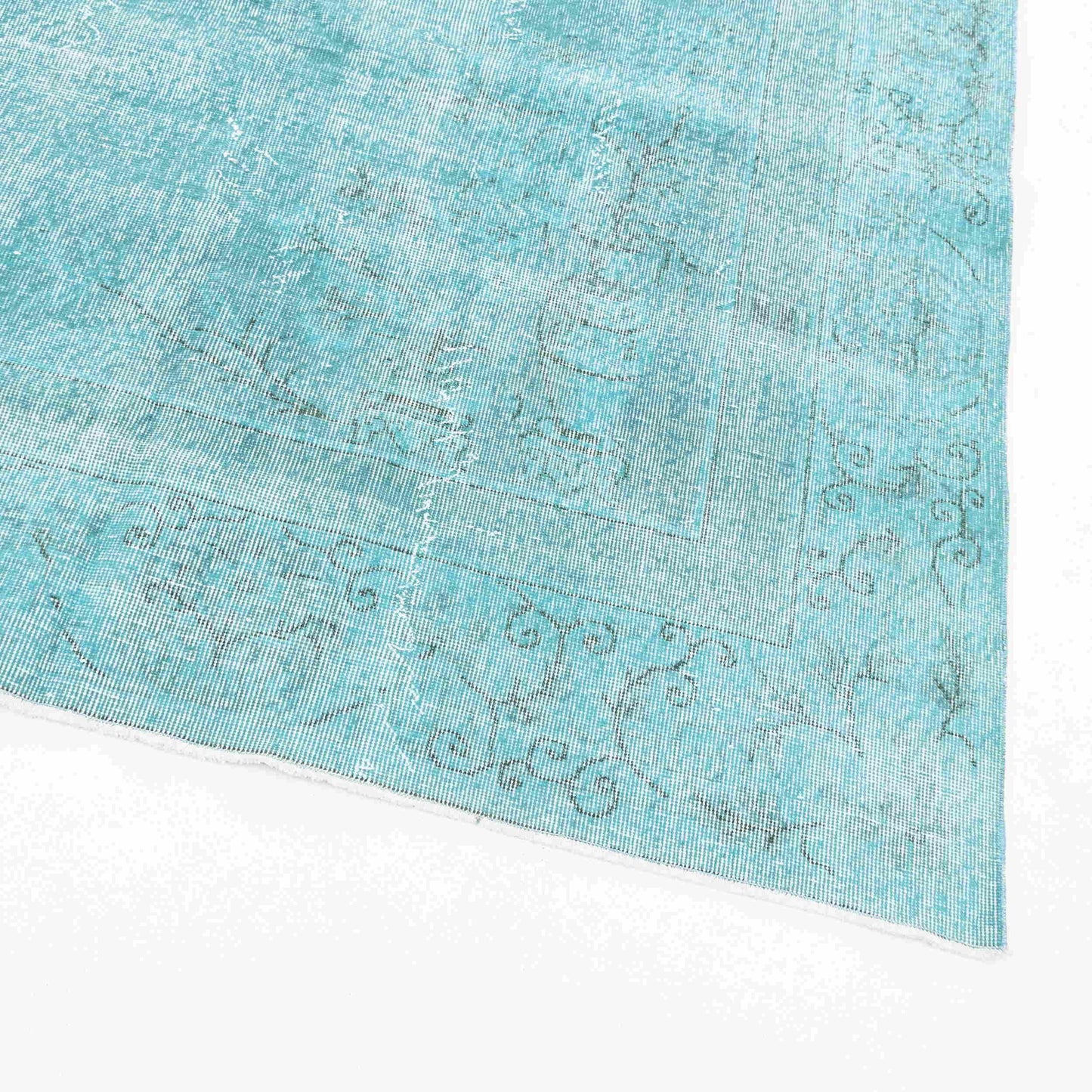 Oriental Rug Vintage Hand Knotted Wool On Cotton 285 x 384 Cm - 9' 5'' x 12' 8'' Turquoise C019 ER34