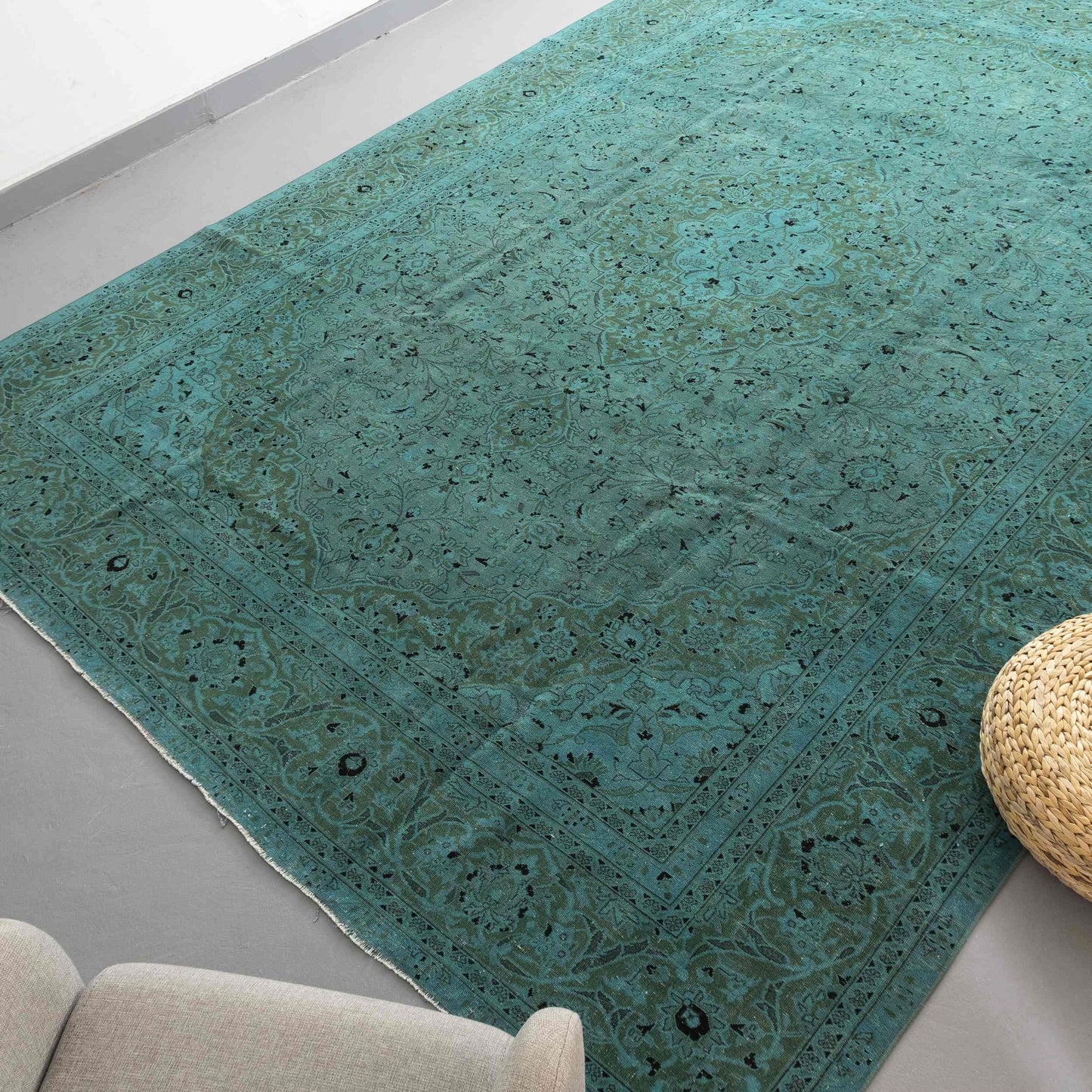 Oriental Rug Vintage Hand Knotted Wool On Cotton 285 x 400 Cm - 9' 5'' x 13' 2'' Turquoise C019 ER34