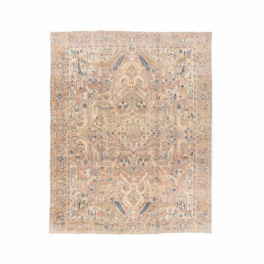 Oriental Rug Vintage Hand Knotted Wool On Cotton 290 X 371 Cm - 9' 7'' X 12' 3'' Sand C007 ER34
