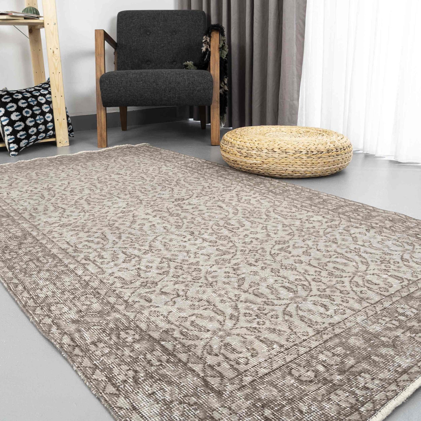 Oriental Rug Vintage Handmade Wool On Cotton 117 x 207 Cm - 3' 11'' x 6' 10'' Grey C008 ER01