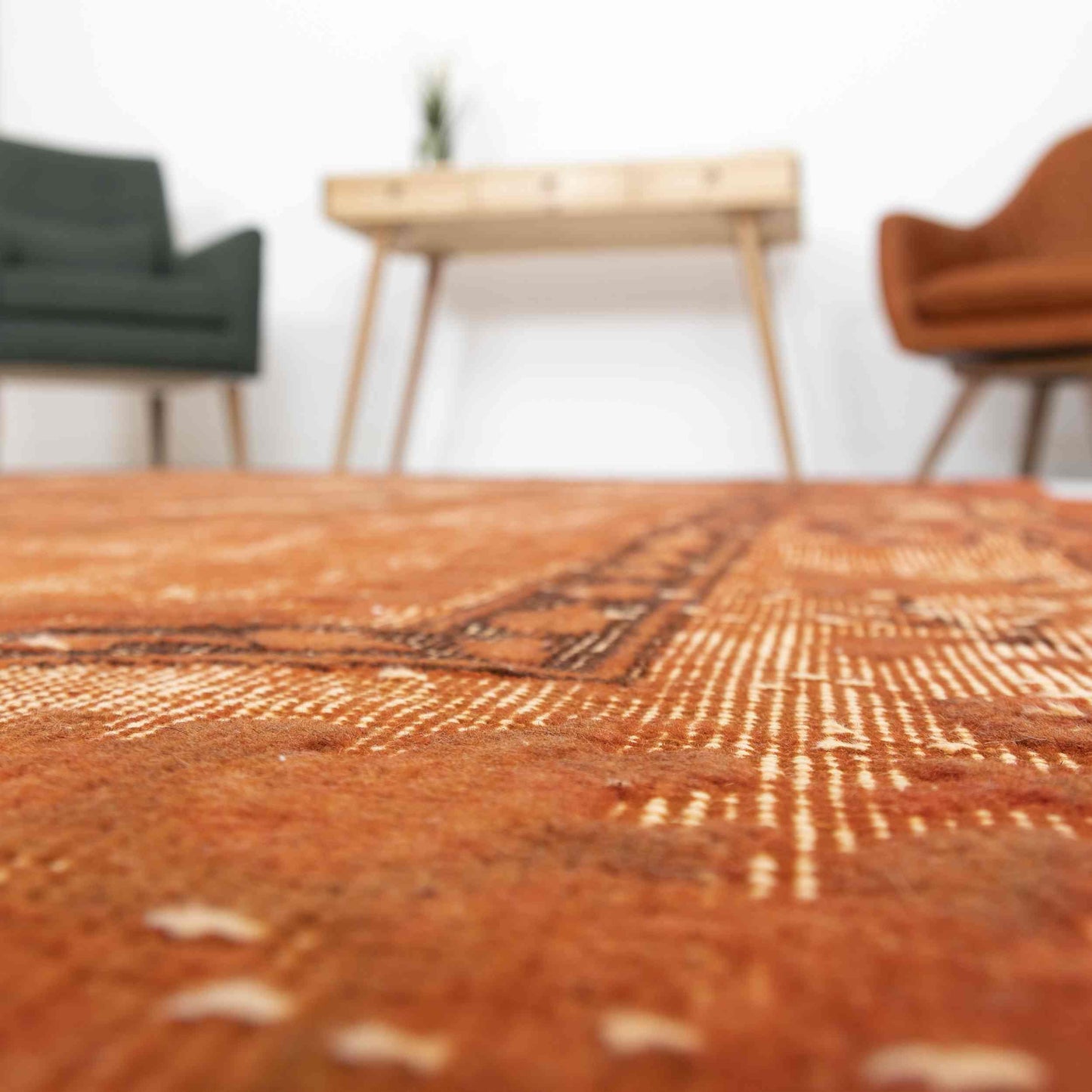 Oriental Rug Vintage Handmade Wool On Cotton 188 x 287 Cm - 6' 3''x 9' 5'' Orange C011 ER12