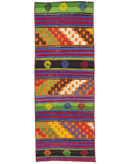 Oriental Turkish Runner Kilim Handmade Wool On Wool Anatolian 58 X 162 Cm - 1' 11'' X 5' 4'' Multicolor C016