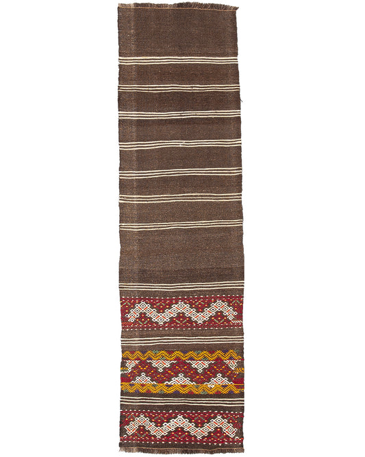 Oriental Turkish Runner Kilim Handmade Wool On Wool Cicim 60 X 216 Cm - 2' X 7' 2'' Brown C005
